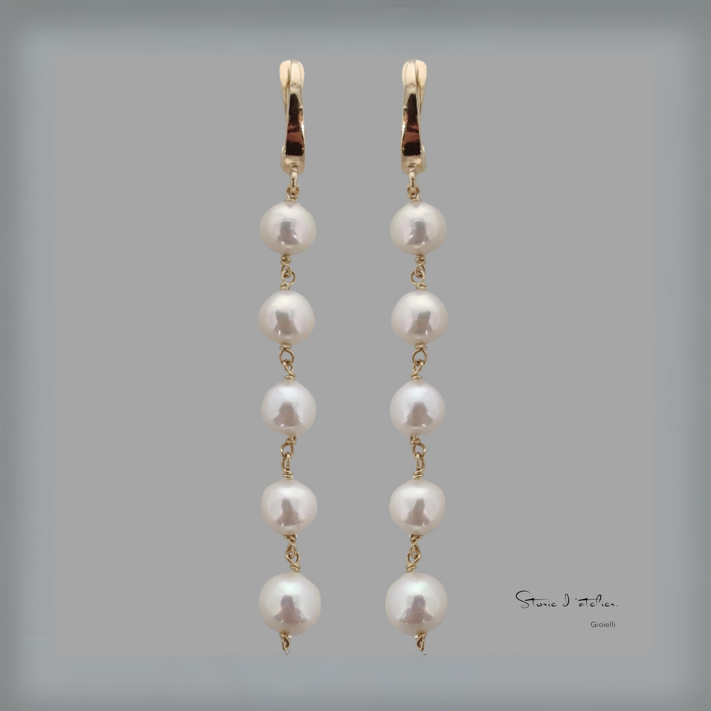 ST55 - Orecchini in argento 925 placcato oro giallo 18k con perle d'acqua dolce