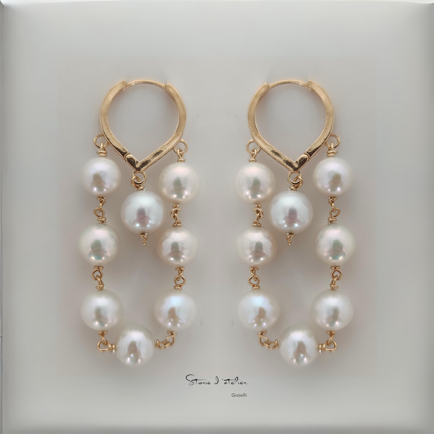 ST12 - Orecchini in argento 925 placcato oro giallo 18k con perle d'acqua dolce