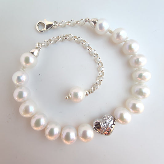 ST68 - Bracciale in argento con perle naturali d'acqua dolce e zirconi