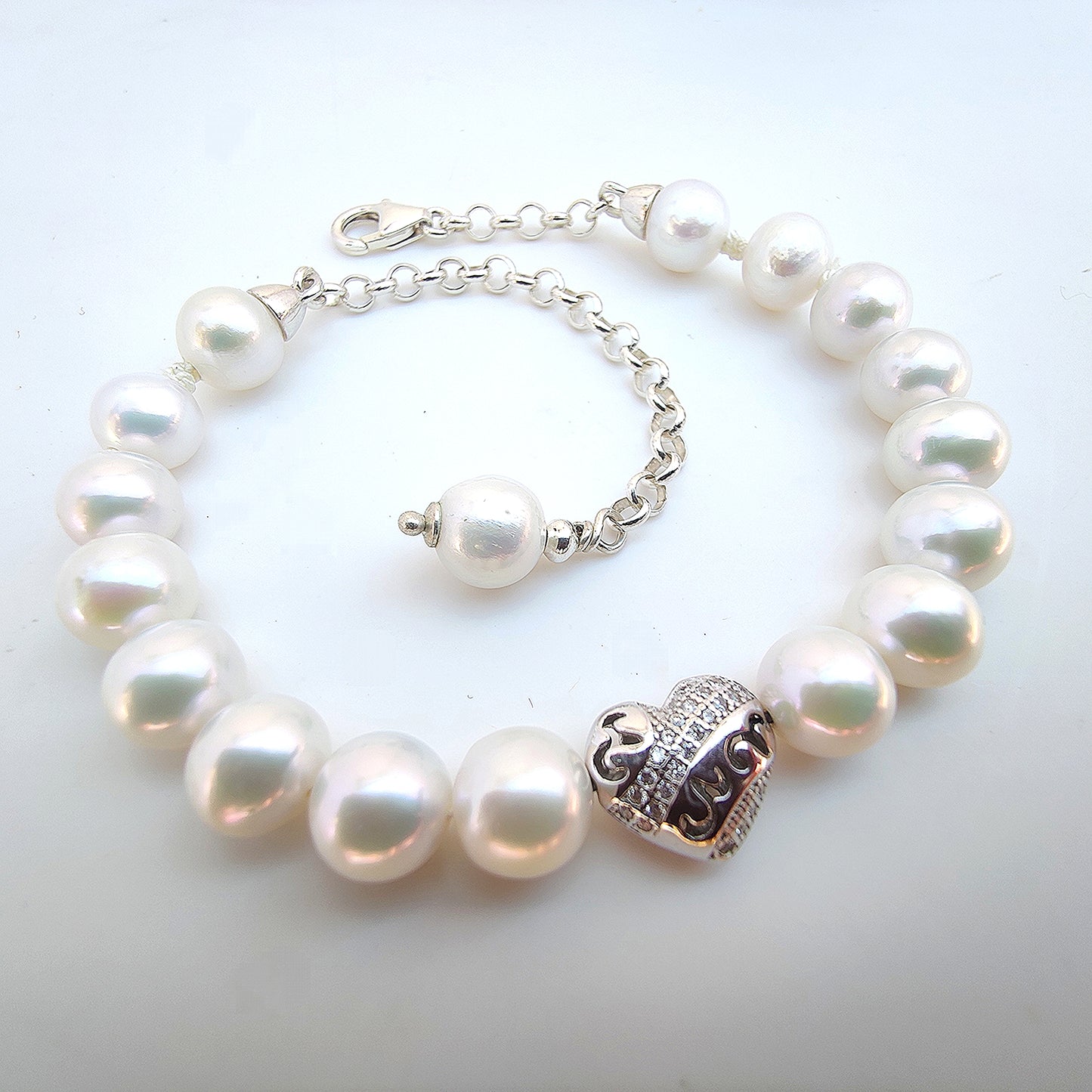 ST68 - Bracciale in argento con perle naturali d'acqua dolce e zirconi