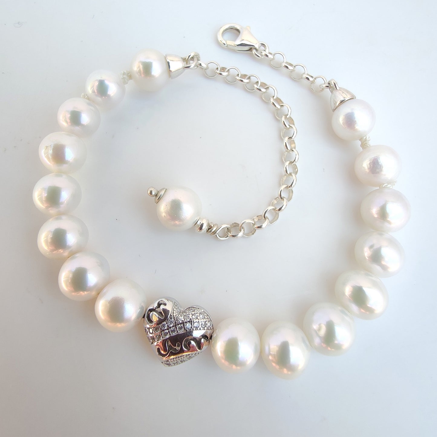 ST68 - Bracciale in argento con perle naturali d'acqua dolce e zirconi