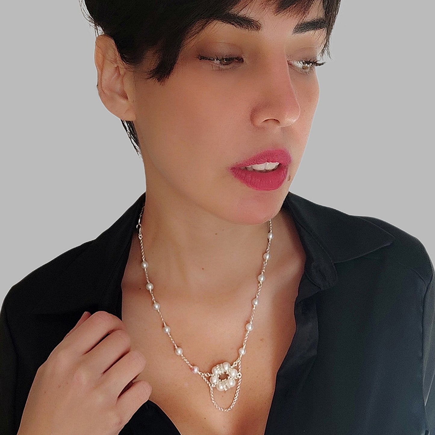 ST81 - Collana componibile in argento 925 con perle naturali d'acqua dolce