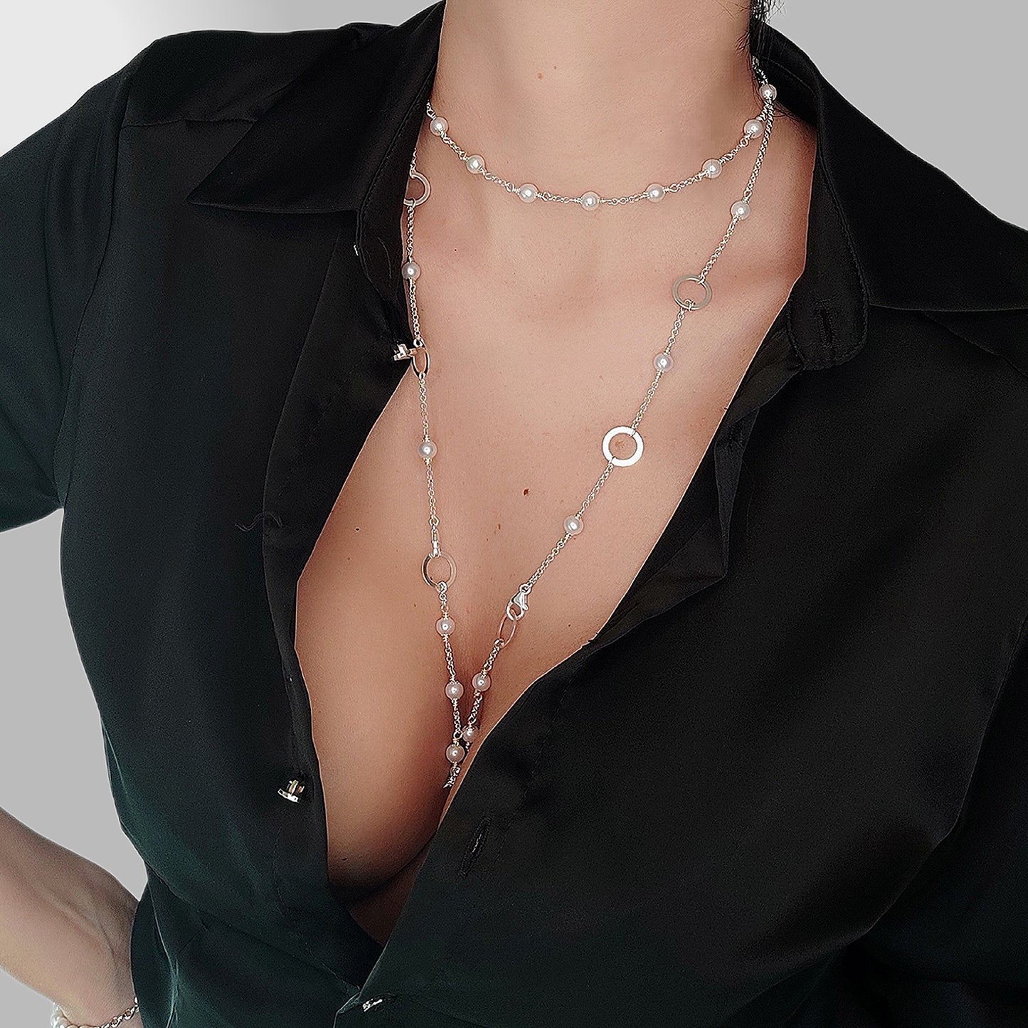 ST81 - Collana componibile in argento 925 con perle naturali d'acqua dolce