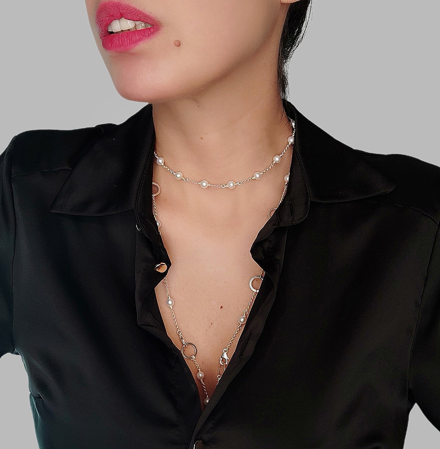 ST81 - Collana componibile in argento 925 con perle naturali d'acqua dolce