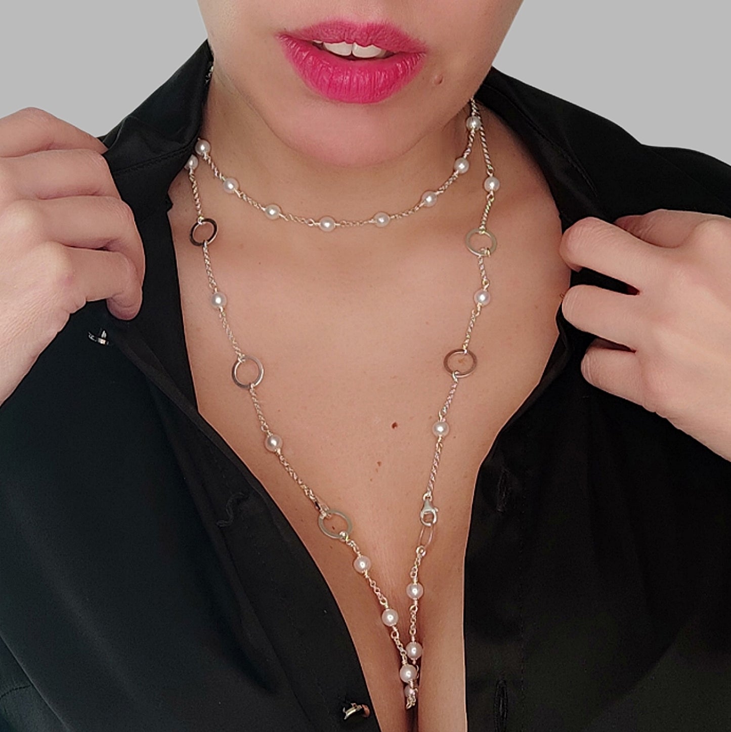 ST81 - Collana componibile in argento 925 con perle naturali d'acqua dolce