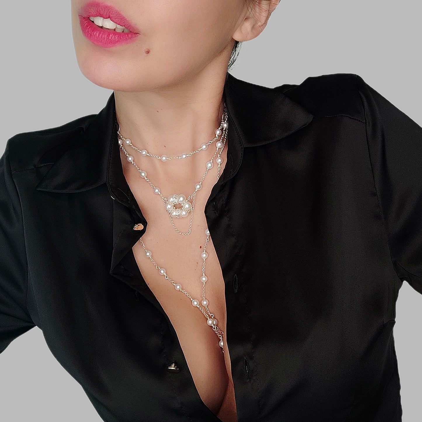 ST81 - Collana componibile in argento 925 con perle naturali d'acqua dolce