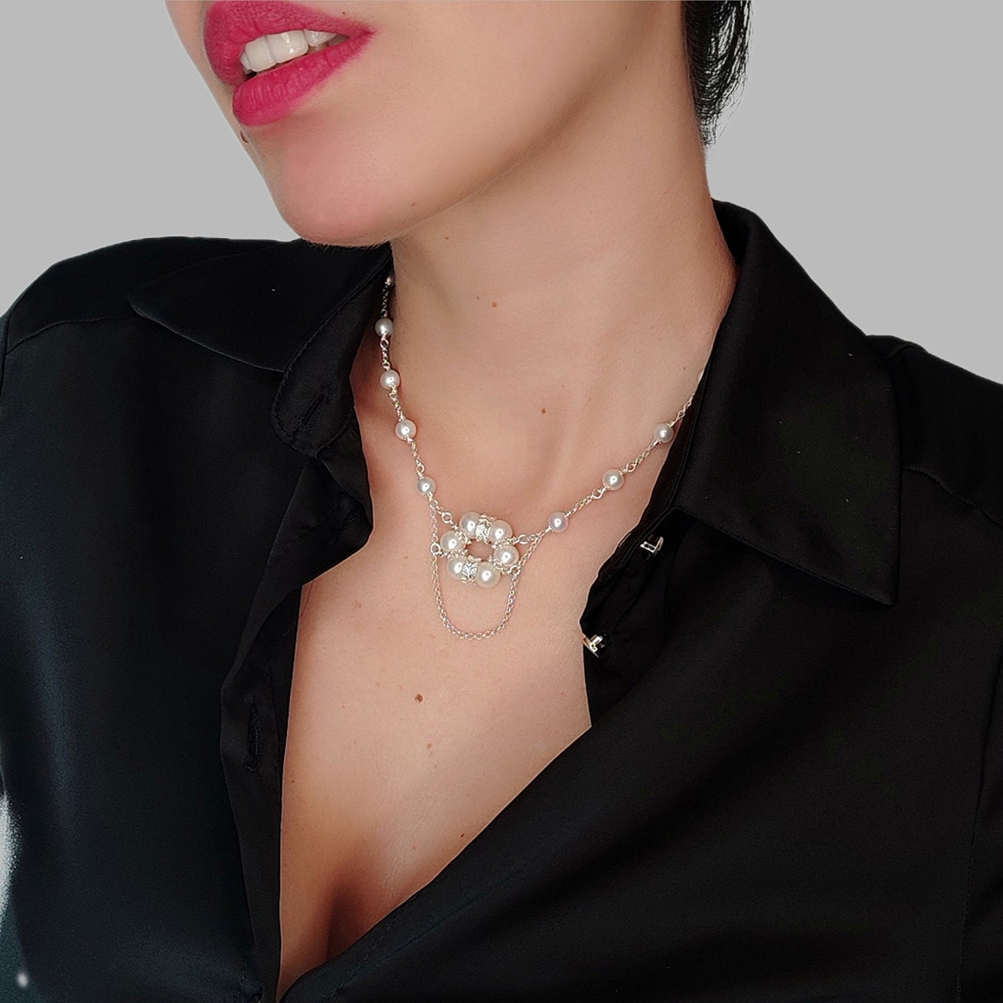 ST81 - Collana componibile in argento 925 con perle naturali d'acqua dolce