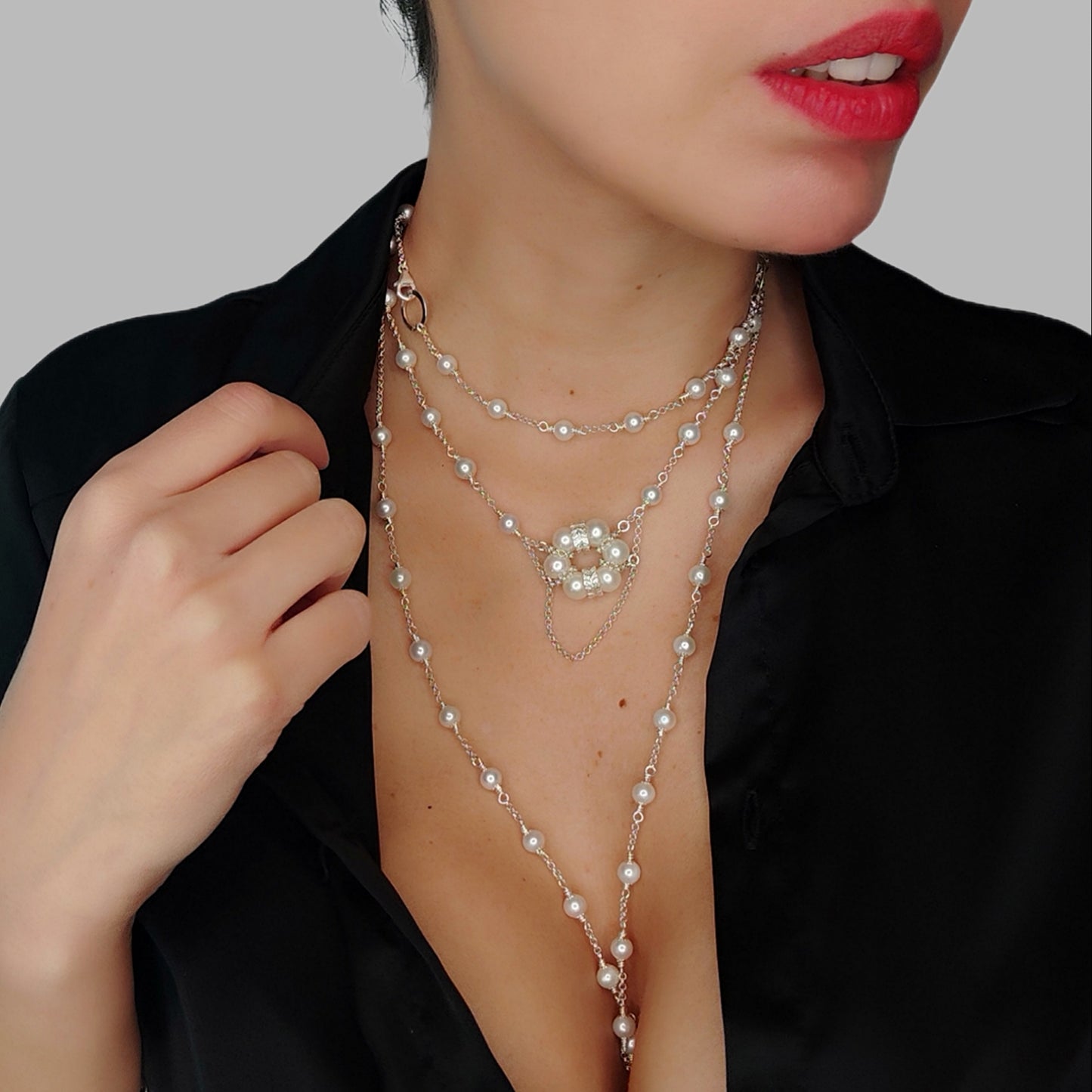 ST81 - Collana componibile in argento 925 con perle naturali d'acqua dolce