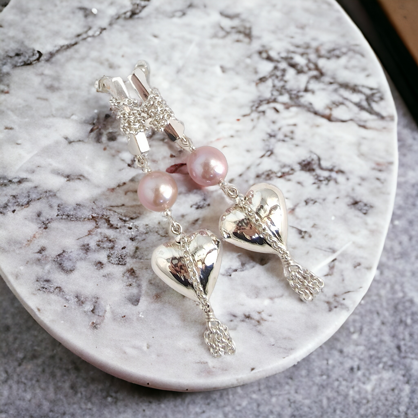 ST92 Orecchini in argento 925 con perle d'acqua dolce color rosa antico