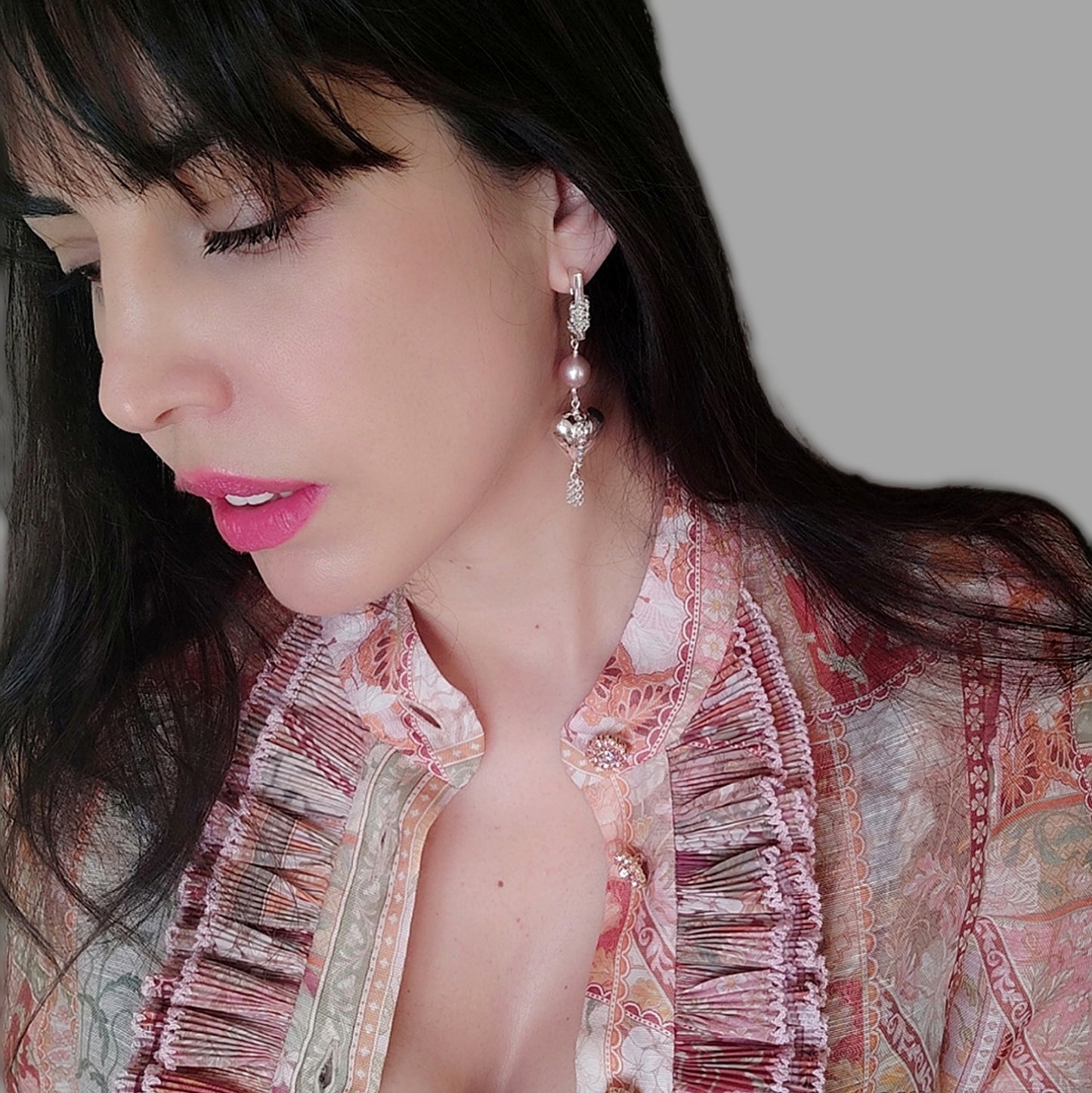 ST92 Orecchini in argento 925 con perle d'acqua dolce color rosa antico