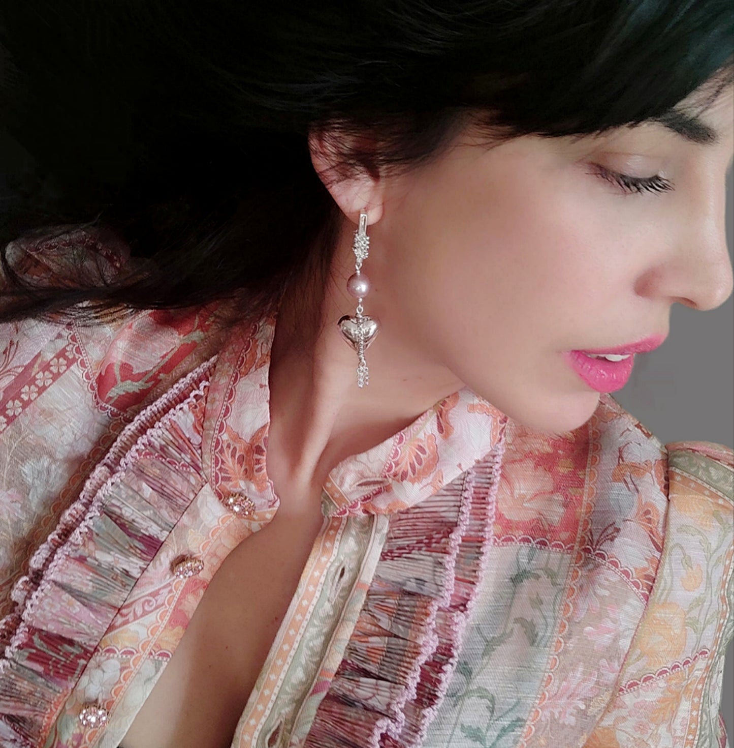 ST92 Orecchini in argento 925 con perle d'acqua dolce color rosa antico
