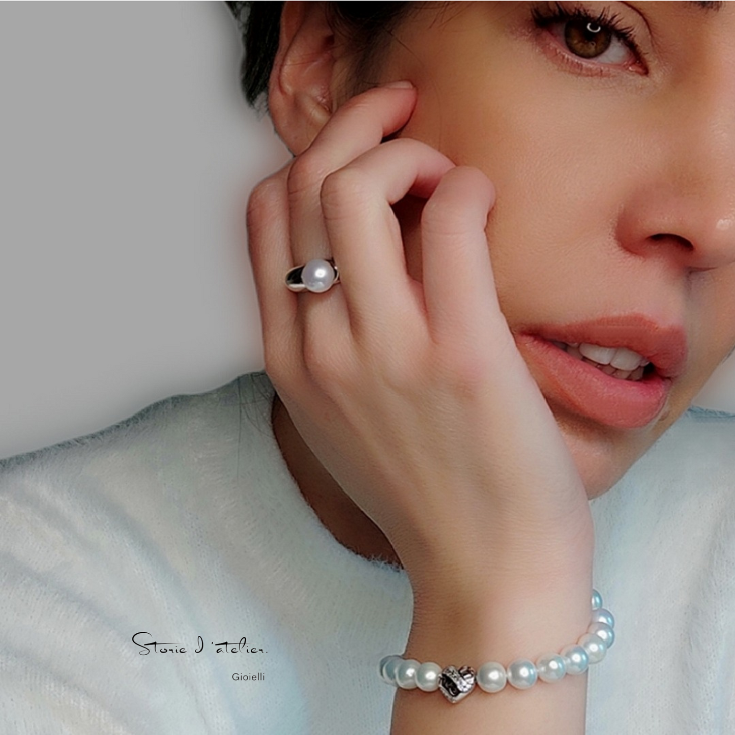 ST68 - Bracciale in argento con perle naturali d'acqua dolce e zirconi