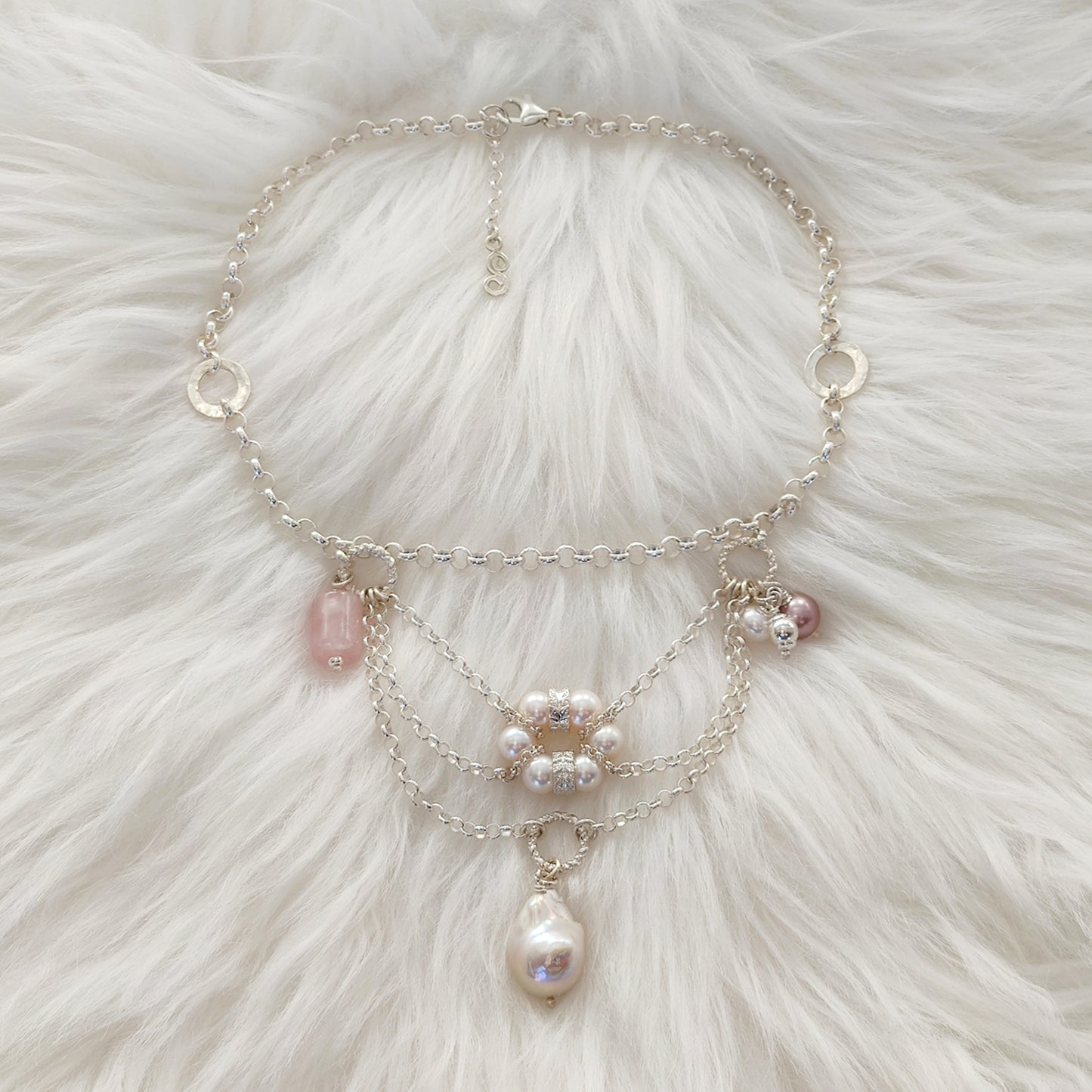 ST71 - Collana in argento con pietre e perle naturali