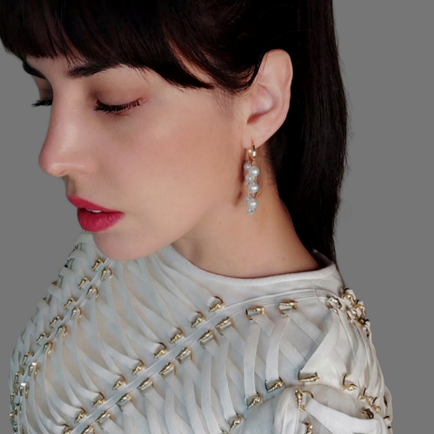 ST12 - Orecchini in argento 925 placcato oro giallo 18k con perle d'acqua dolce