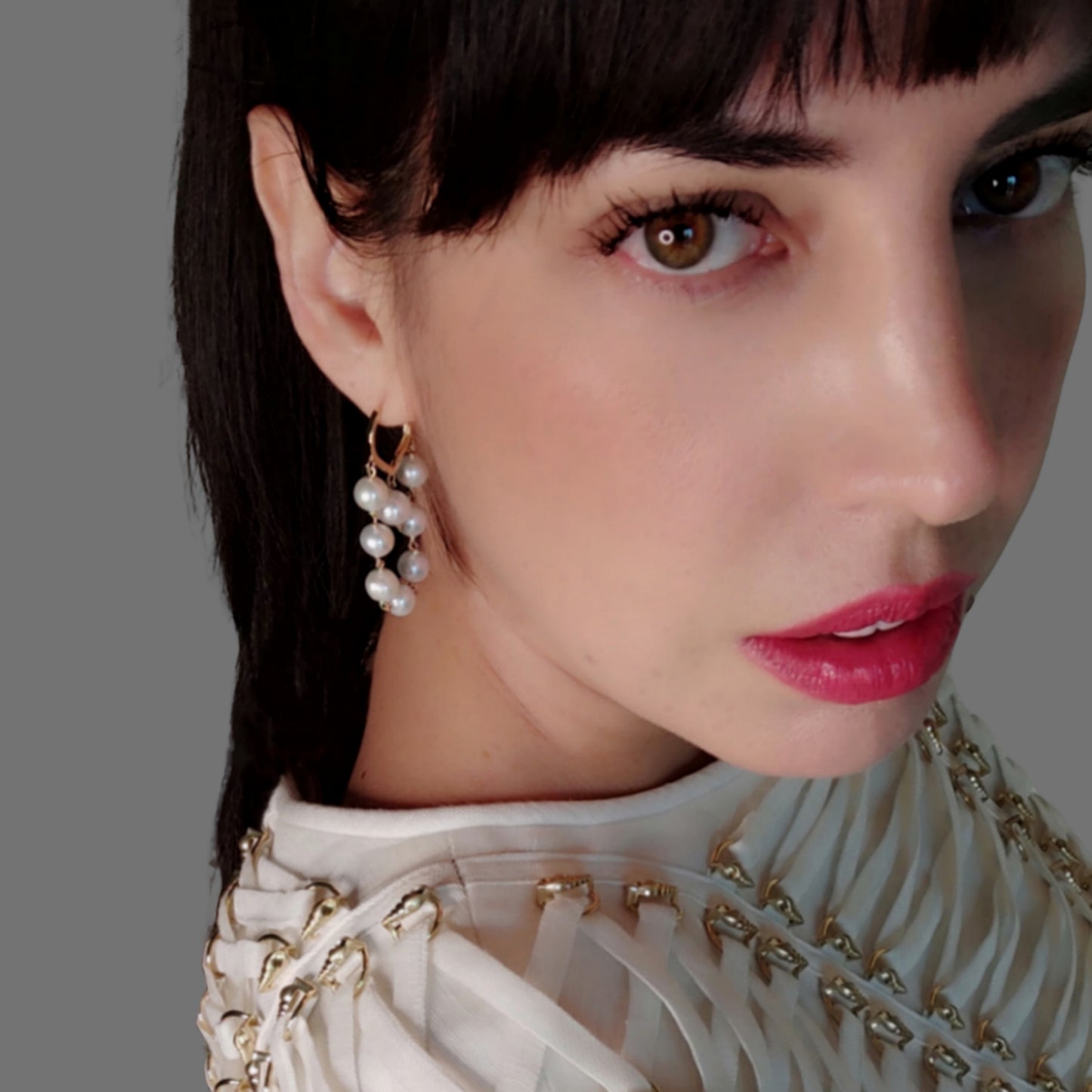 ST12 - Orecchini in argento 925 placcato oro giallo 18k con perle d'acqua dolce