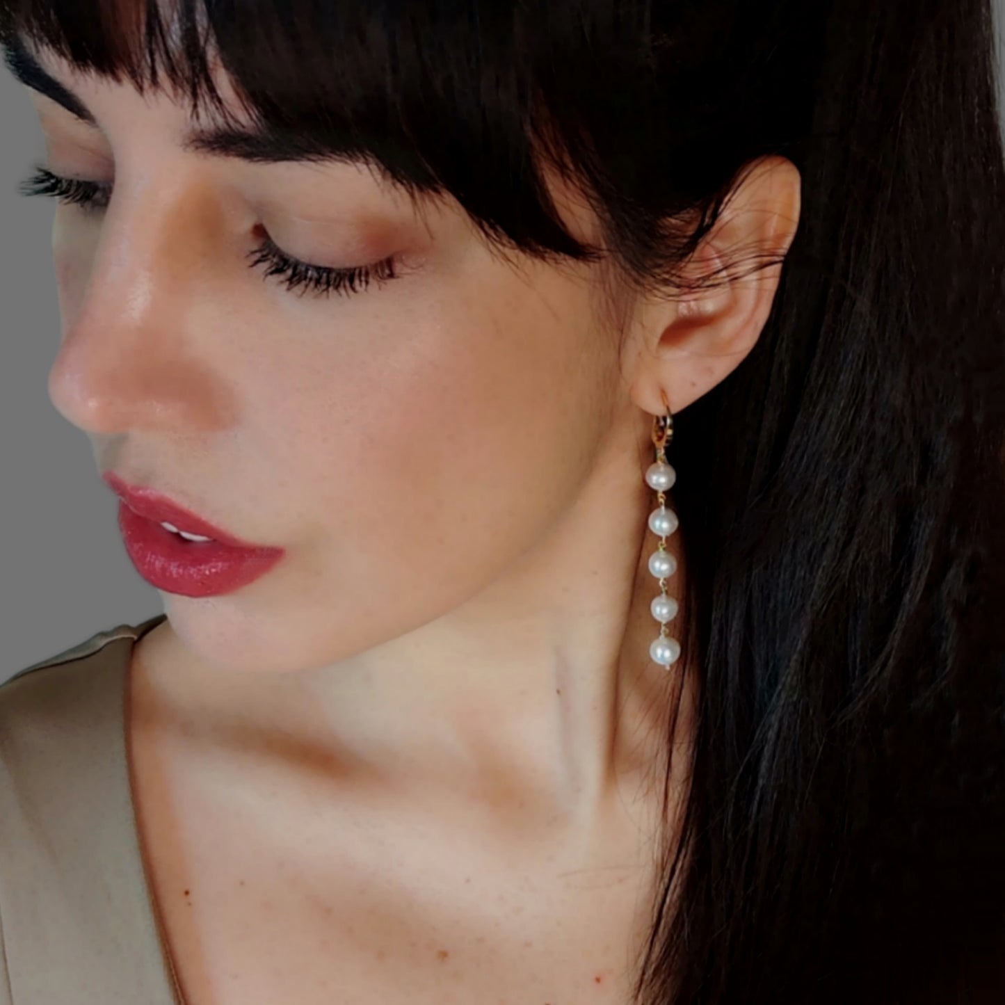 ST55 - Orecchini in argento 925 placcato oro giallo 18k con perle d'acqua dolce