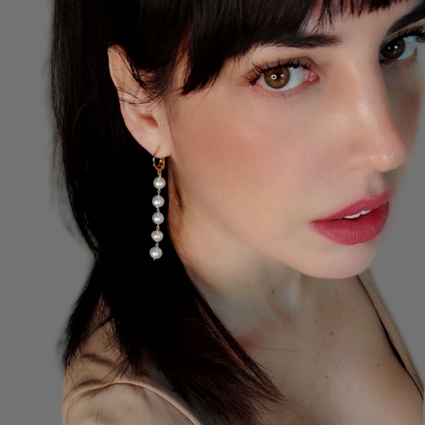 ST55 - Orecchini in argento 925 placcato oro giallo 18k con perle d'acqua dolce