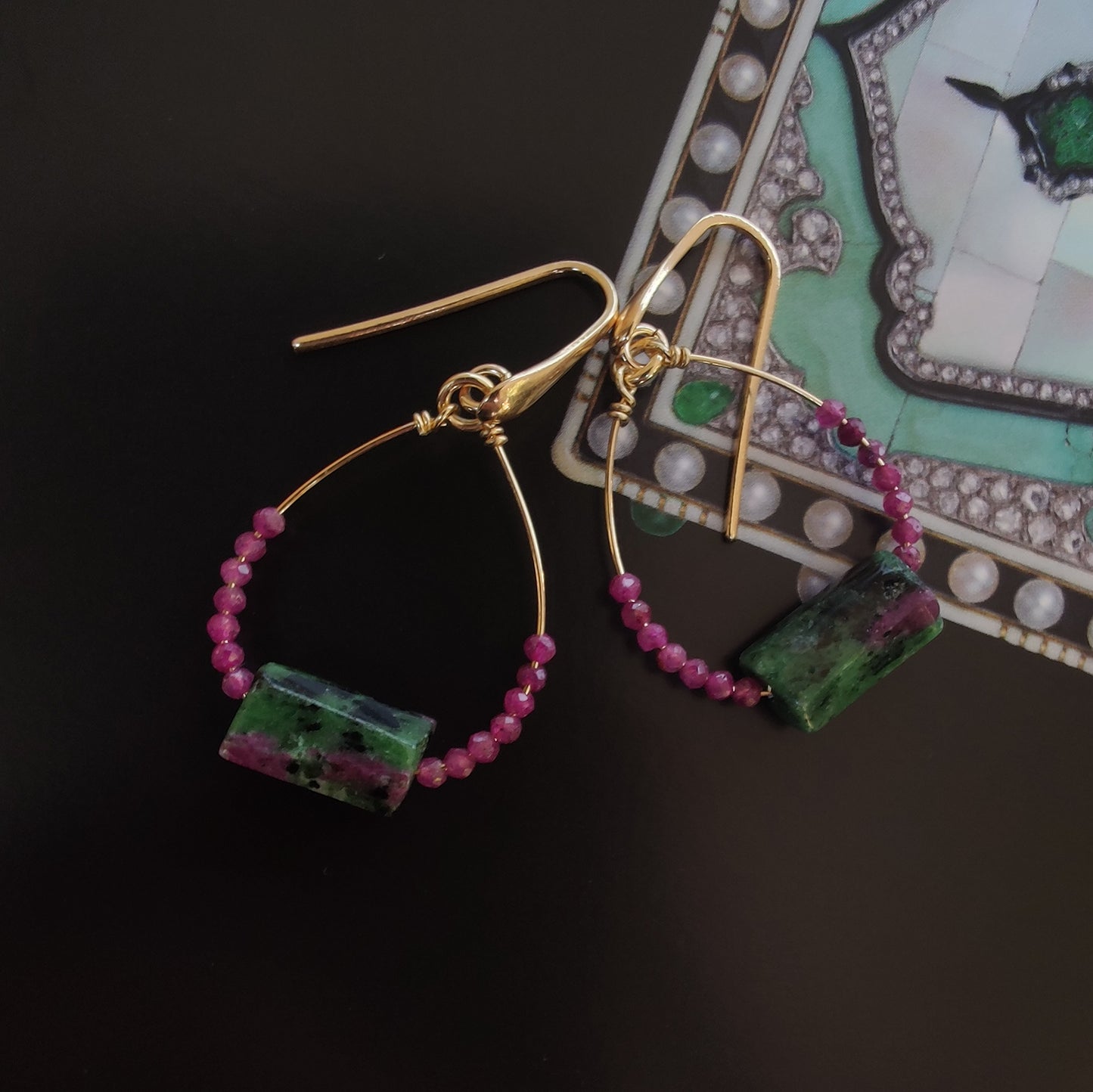 ST46 - Orecchini in argento placcato oro rosa 18k con pietre naturali