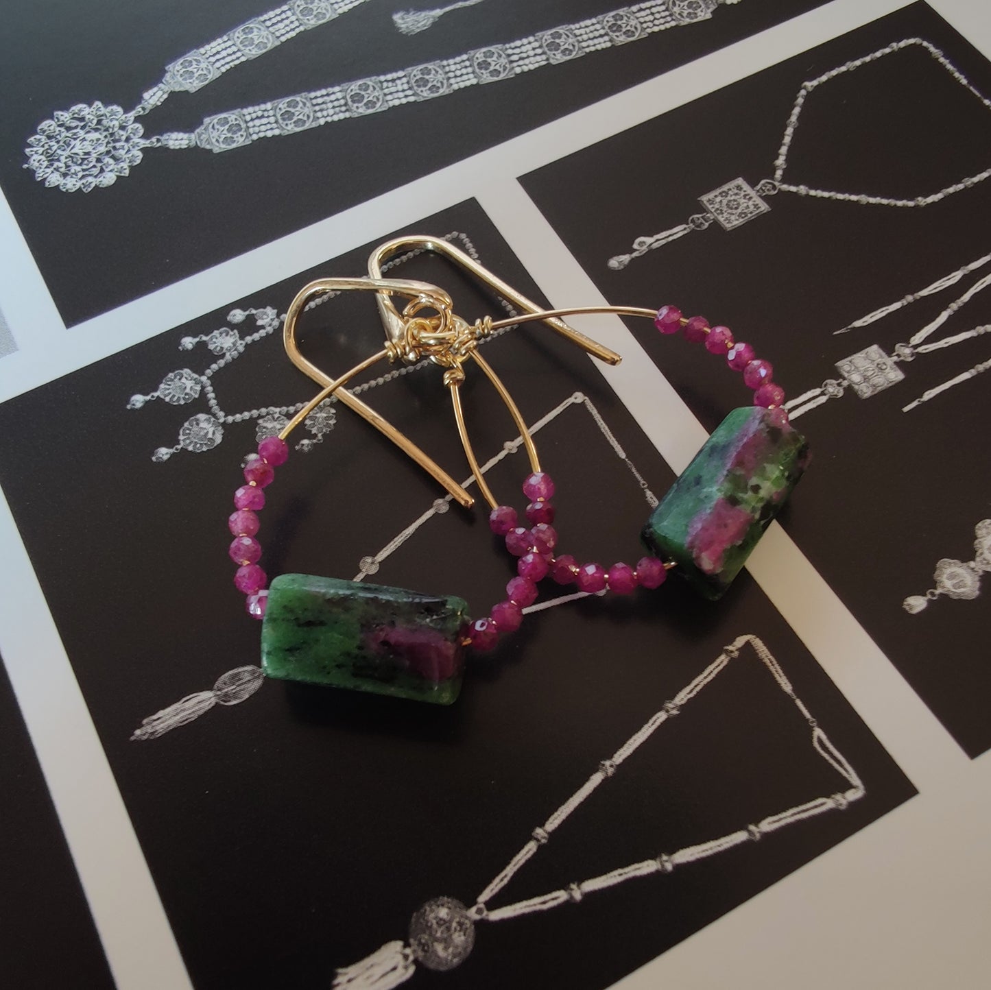 ST46 - Orecchini in argento placcato oro rosa 18k con pietre naturali