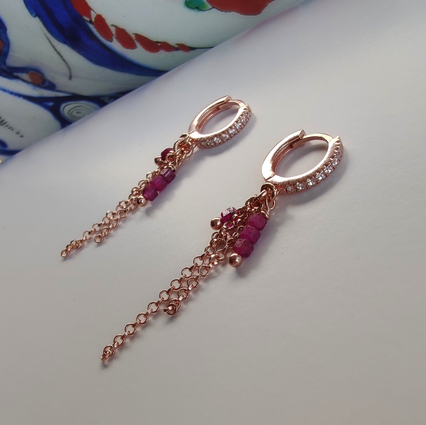 ST40 - Orecchini in argento 925 placcato oro rosa 18k con pietre naturali