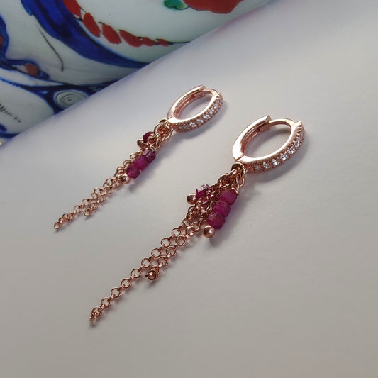 ST40 - Orecchini in argento 925 placcato oro rosa 18k con pietre naturali