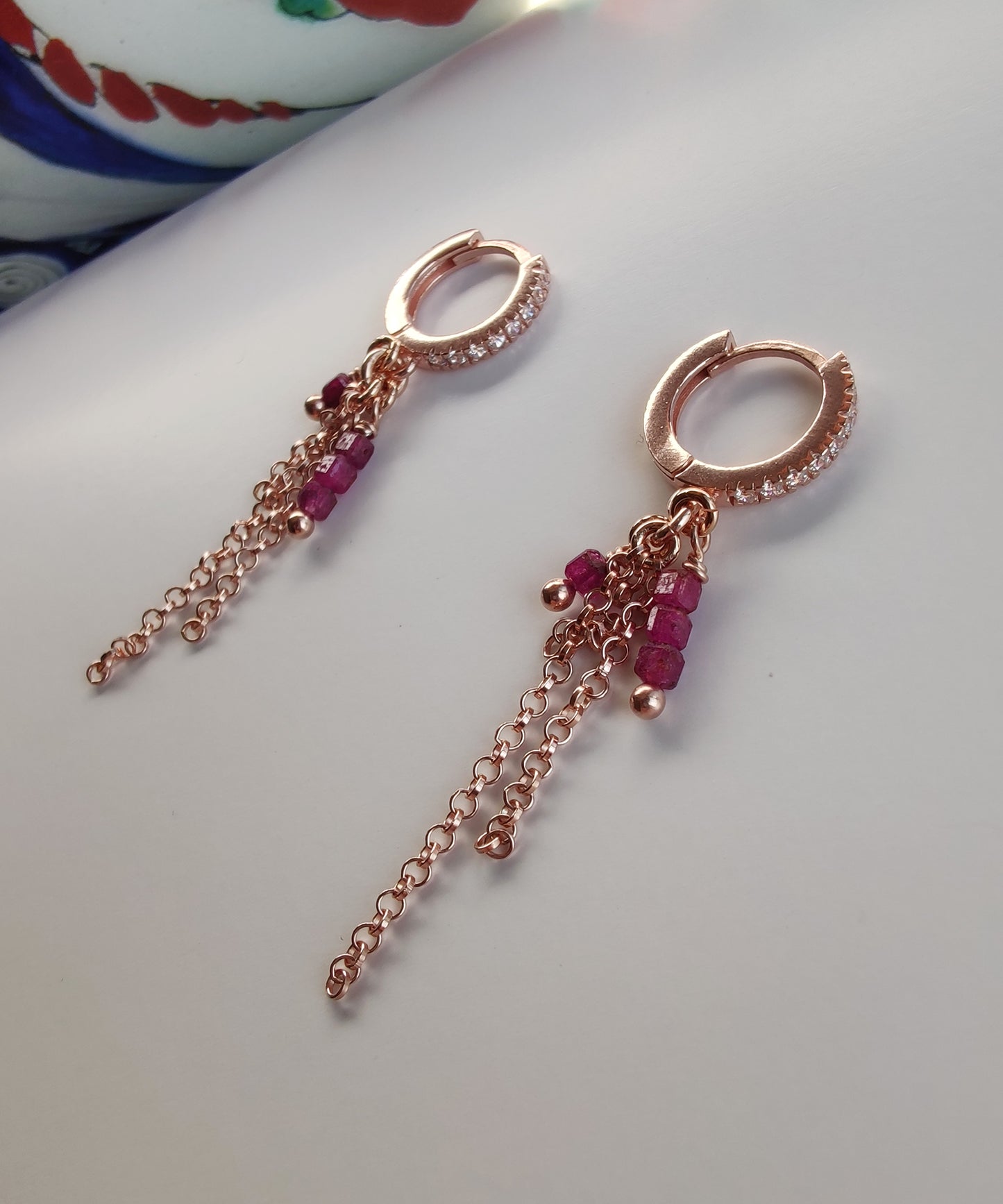 ST40 - Orecchini in argento 925 placcato oro rosa 18k con pietre naturali