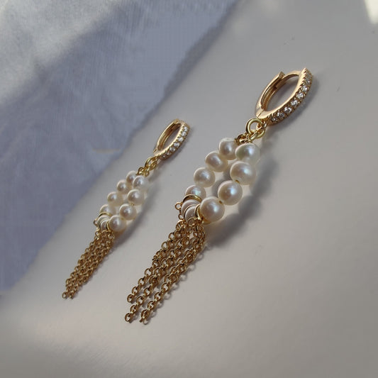 ST39 - Orecchini in argento placcato oro 18k con perle naturali