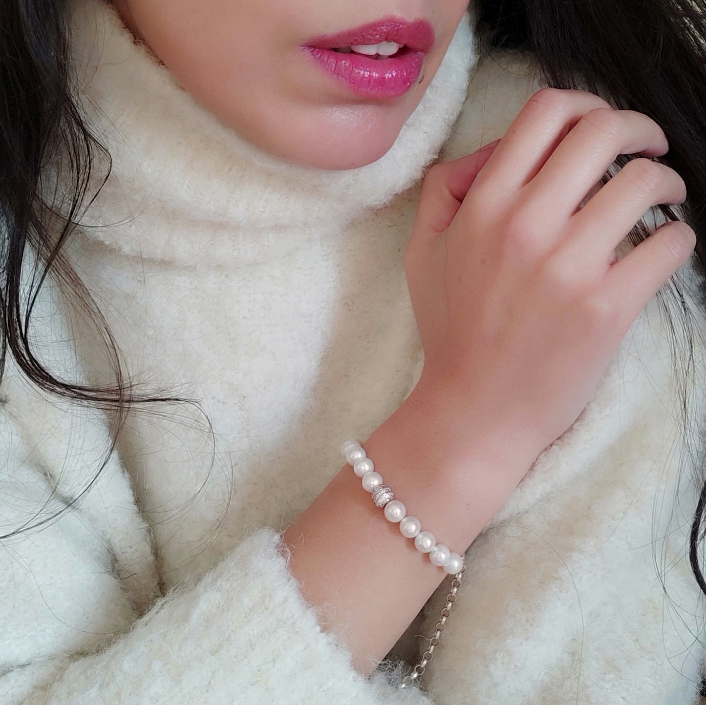 ST80 - Bracciale di perle in argento 925 e zirconi