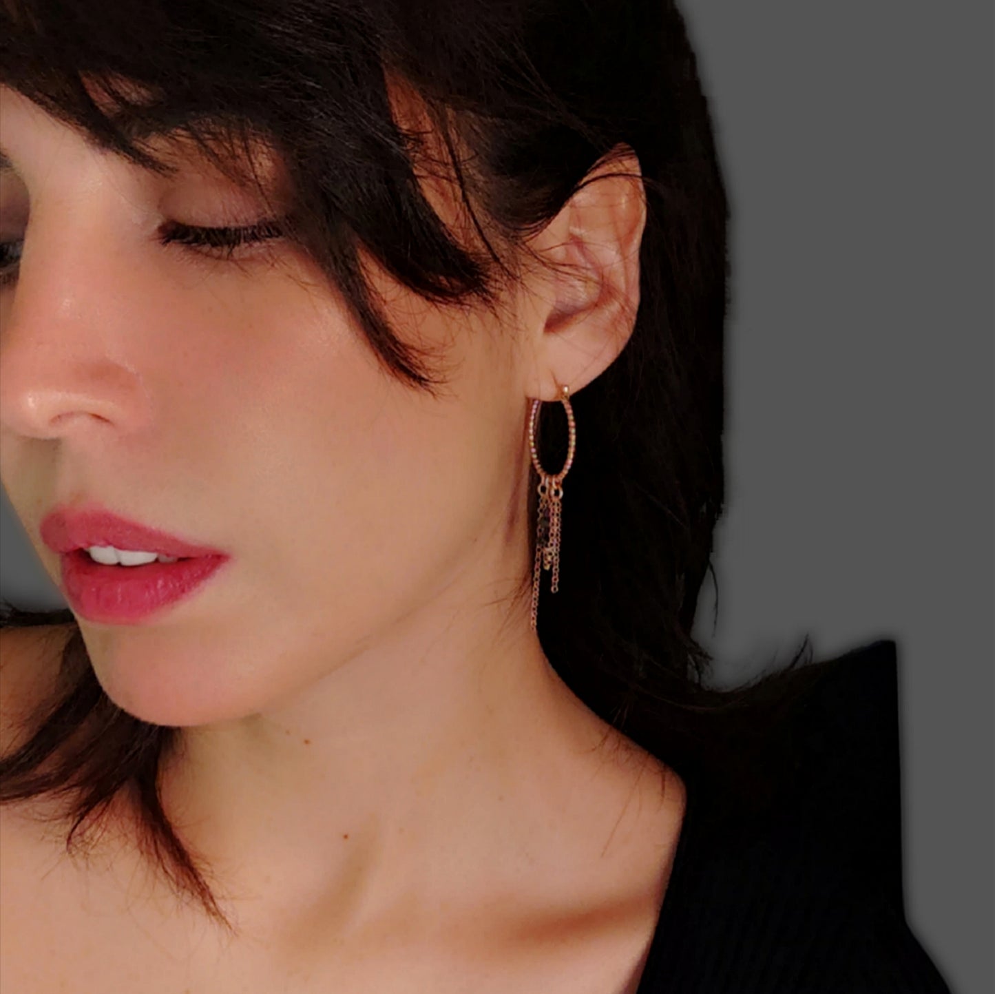 ST45 - Orecchini in argento 925 placcato oro rosa 18k con pietre naturali