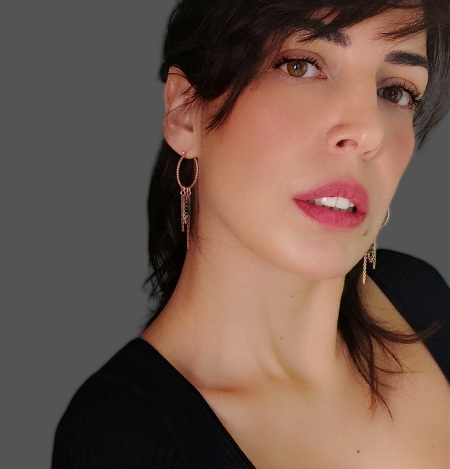 ST45 - Orecchini in argento 925 placcato oro rosa 18k con pietre naturali