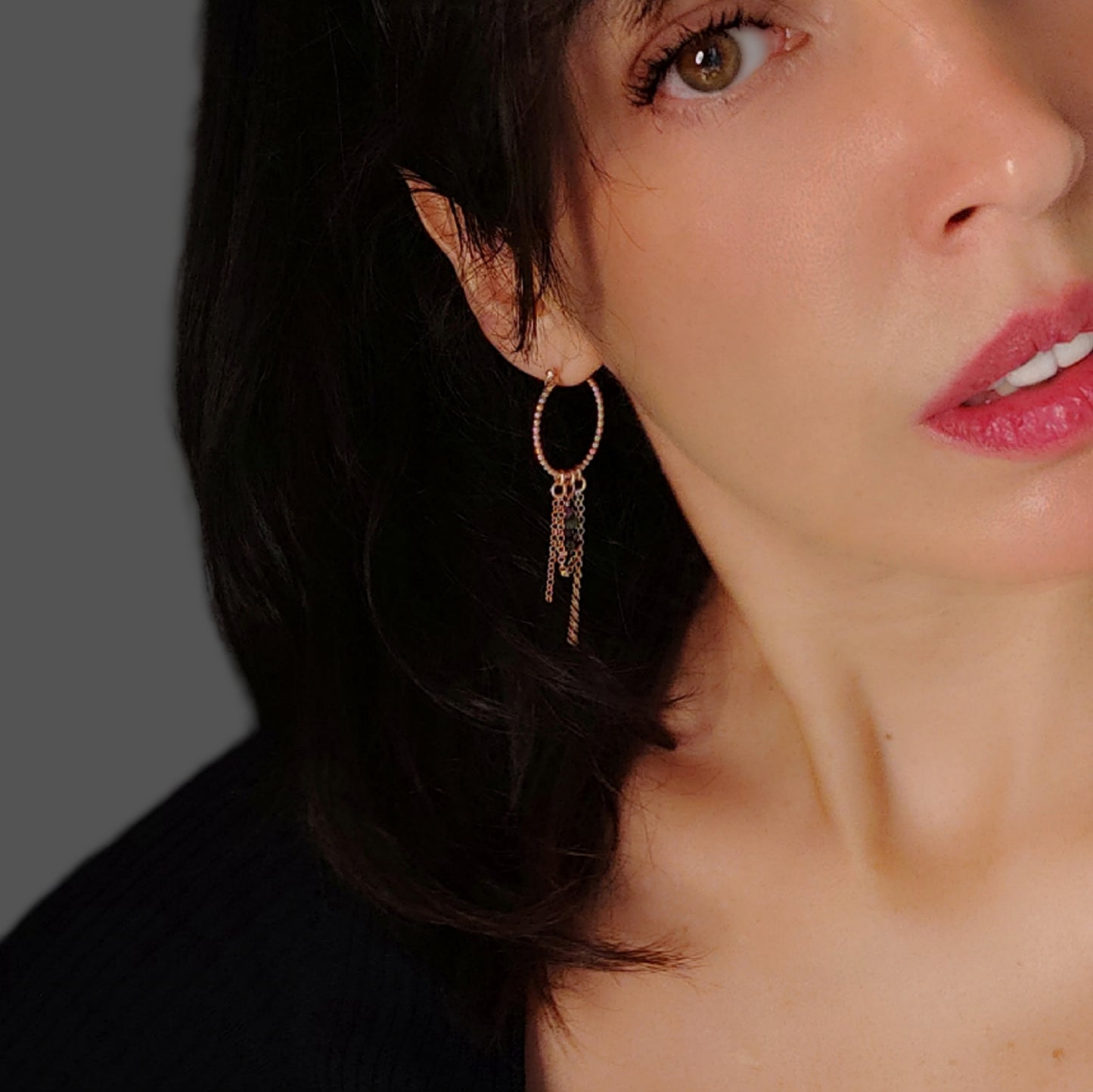 ST45 - Orecchini in argento 925 placcato oro rosa 18k con pietre naturali