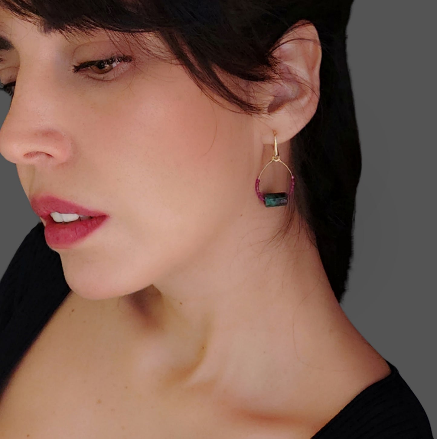 ST46 - Orecchini in argento placcato oro rosa 18k con pietre naturali