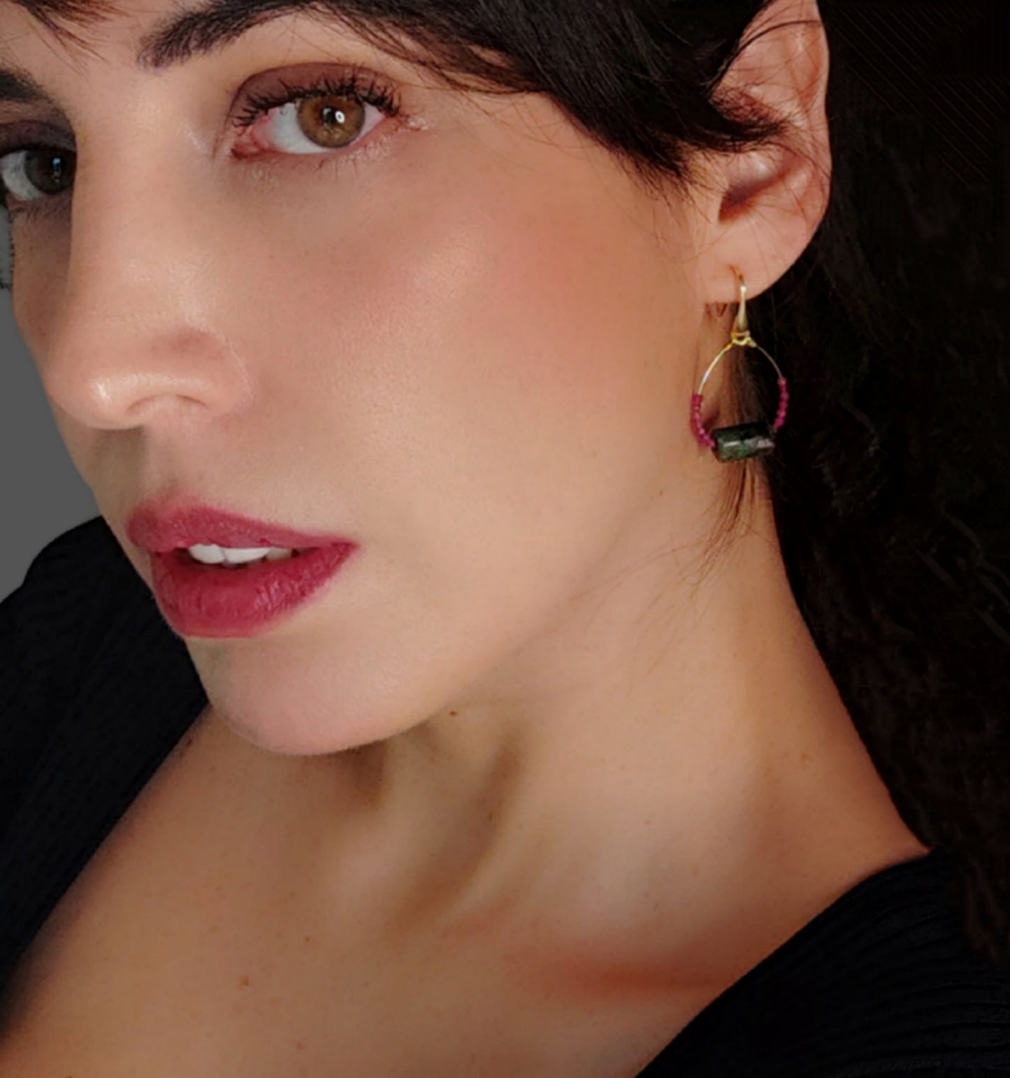 ST46 - Orecchini in argento placcato oro rosa 18k con pietre naturali