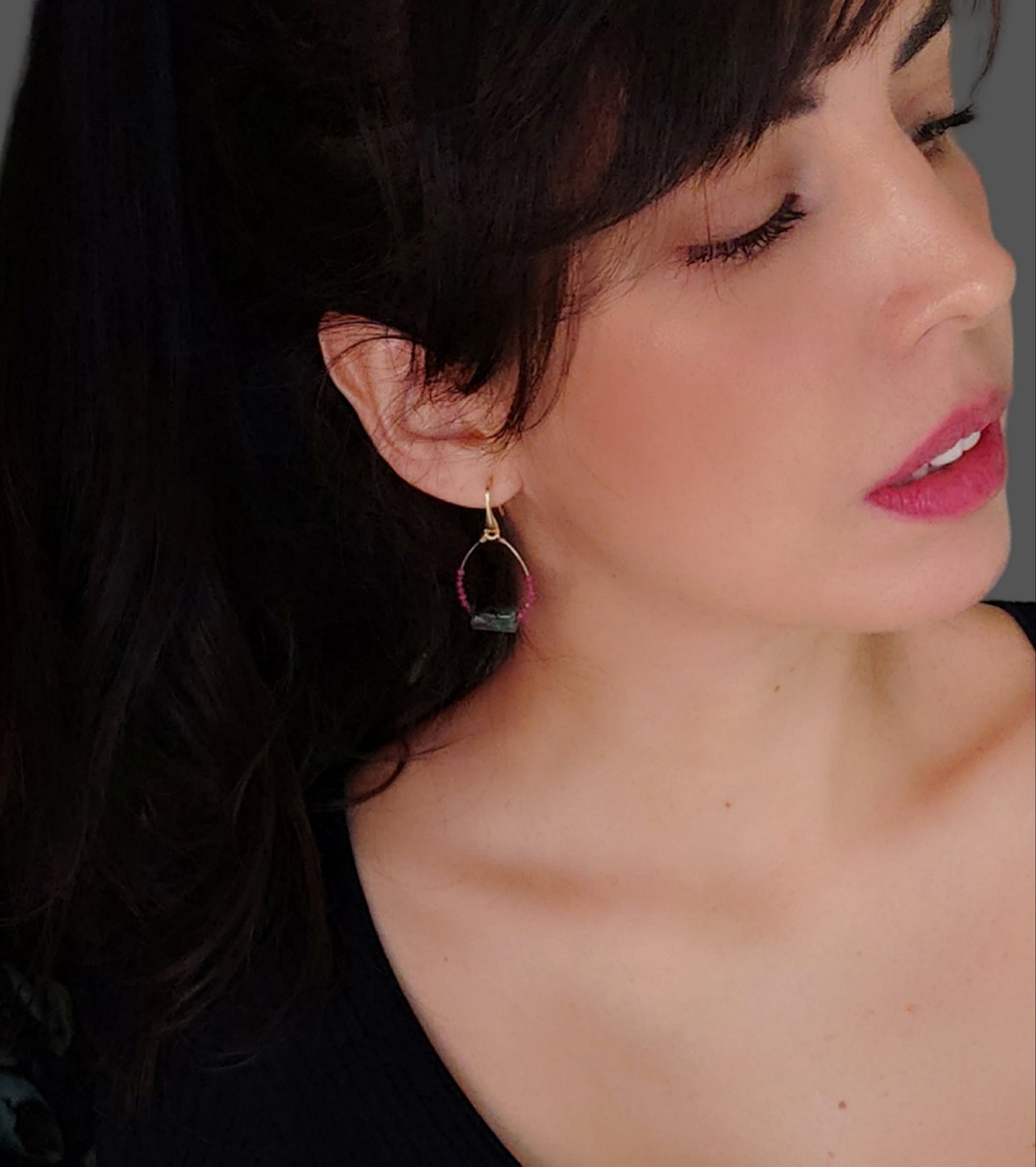 ST46 - Orecchini in argento placcato oro rosa 18k con pietre naturali