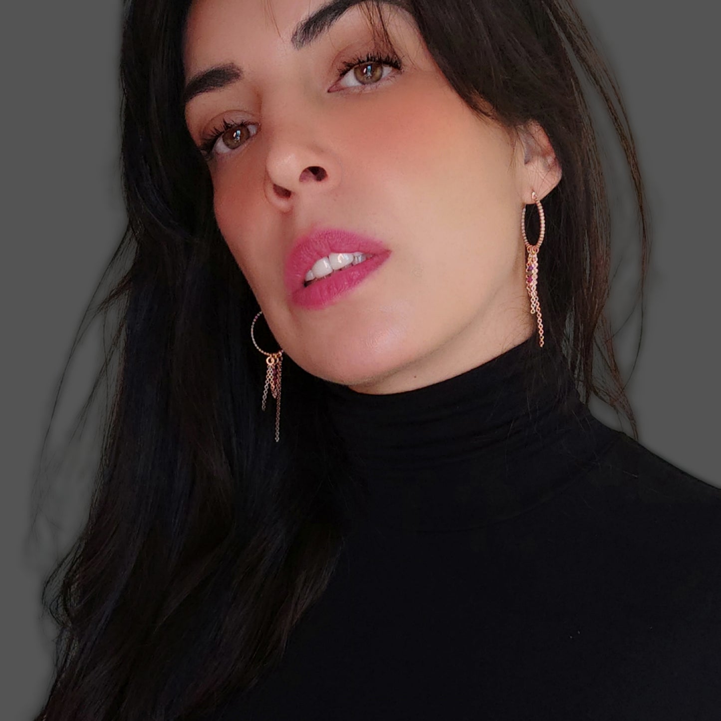ST83 Orecchini in argento 925 placcato oro rosa 18k con pietre naturali