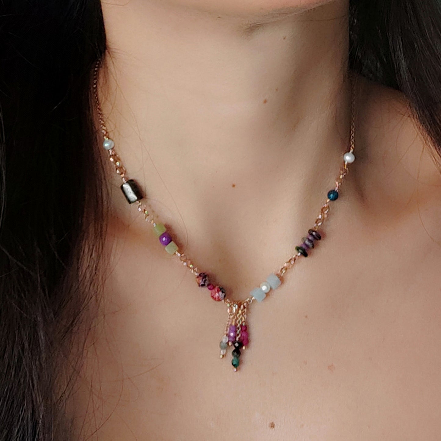 ST41 - Collana in argento 925 placcato oro rosa 18k con pietre naturali