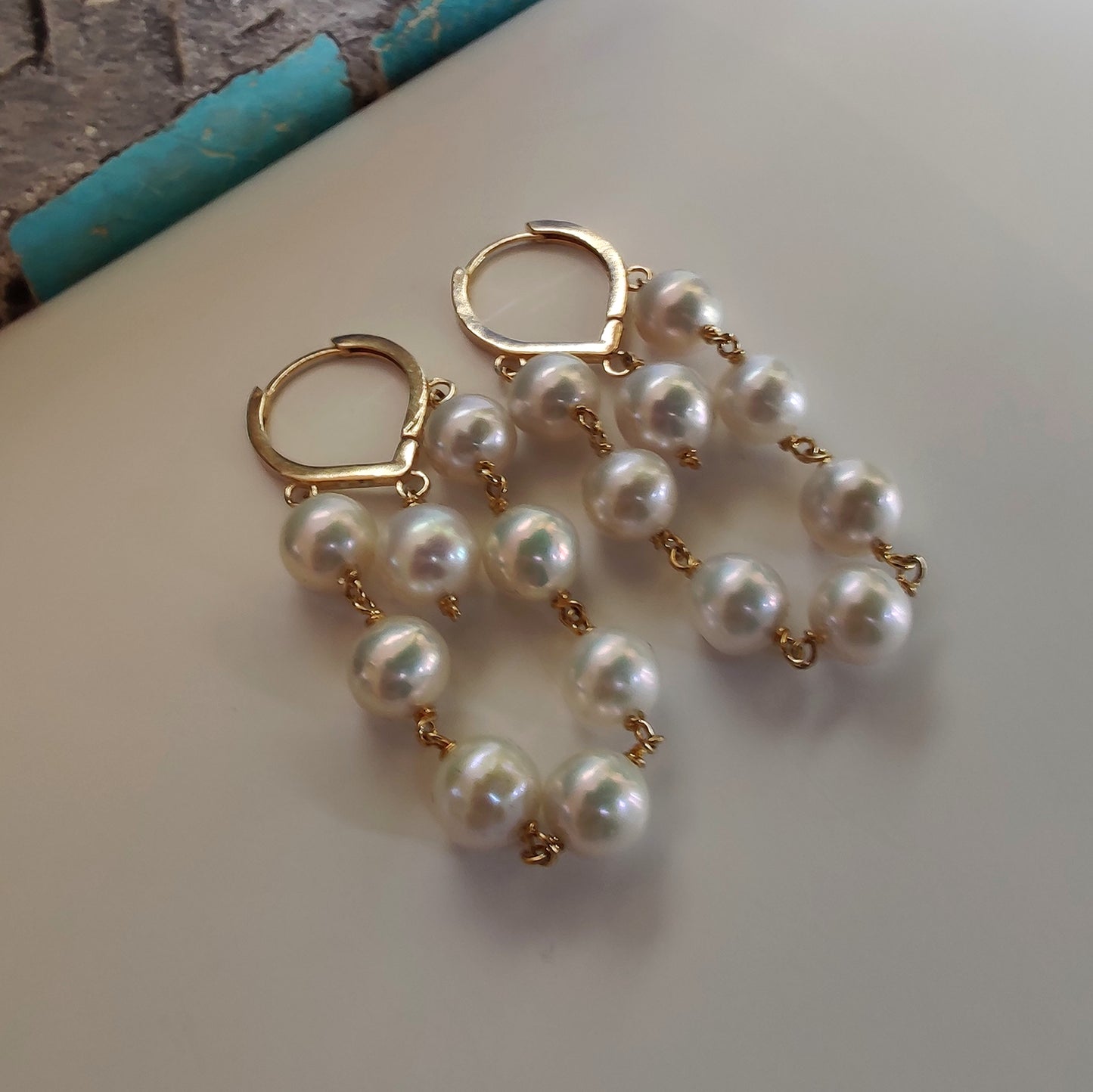 ST12 - Orecchini in argento 925 placcato oro giallo 18k con perle d'acqua dolce