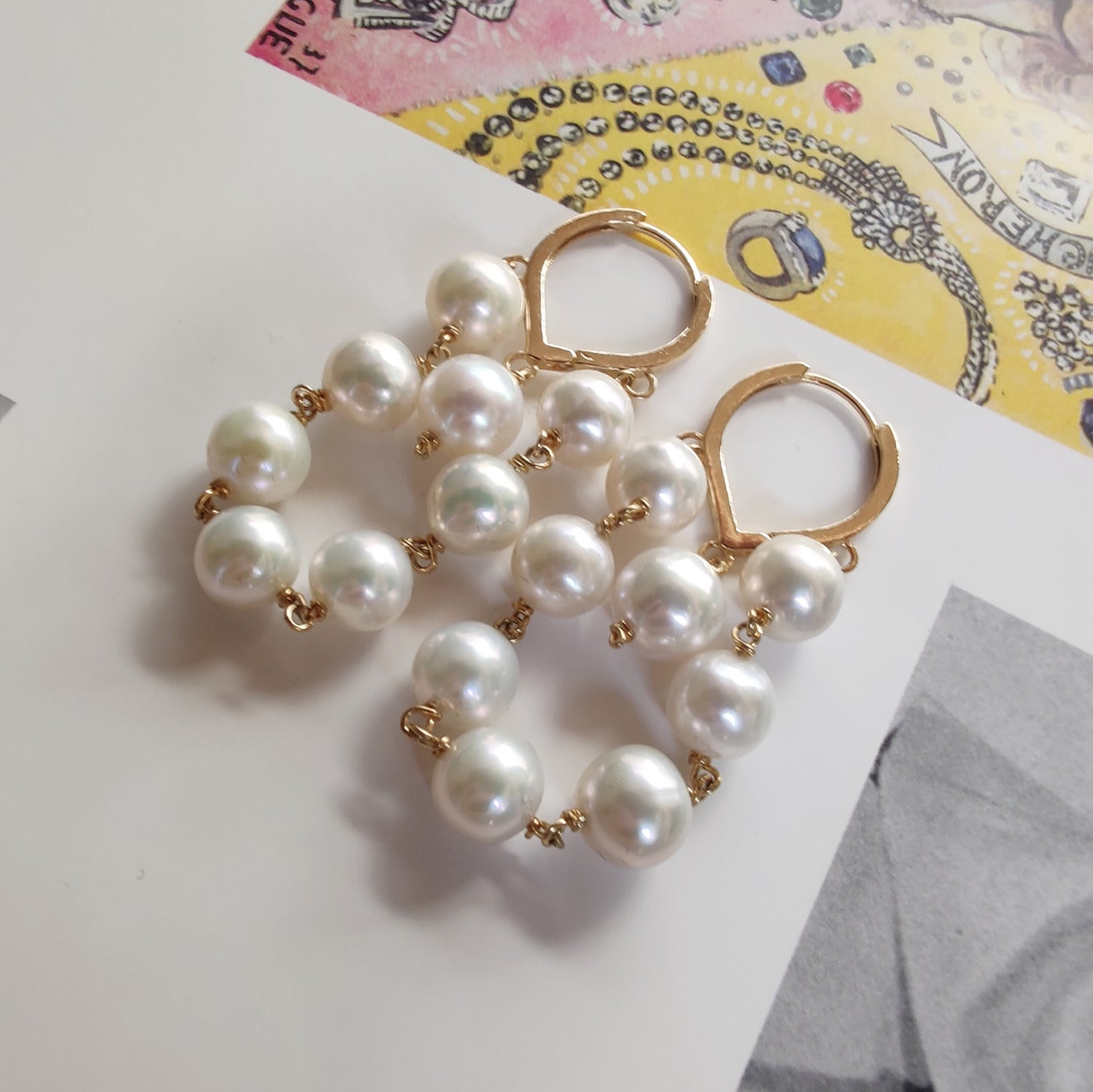 ST12 - Orecchini in argento 925 placcato oro giallo 18k con perle d'acqua dolce