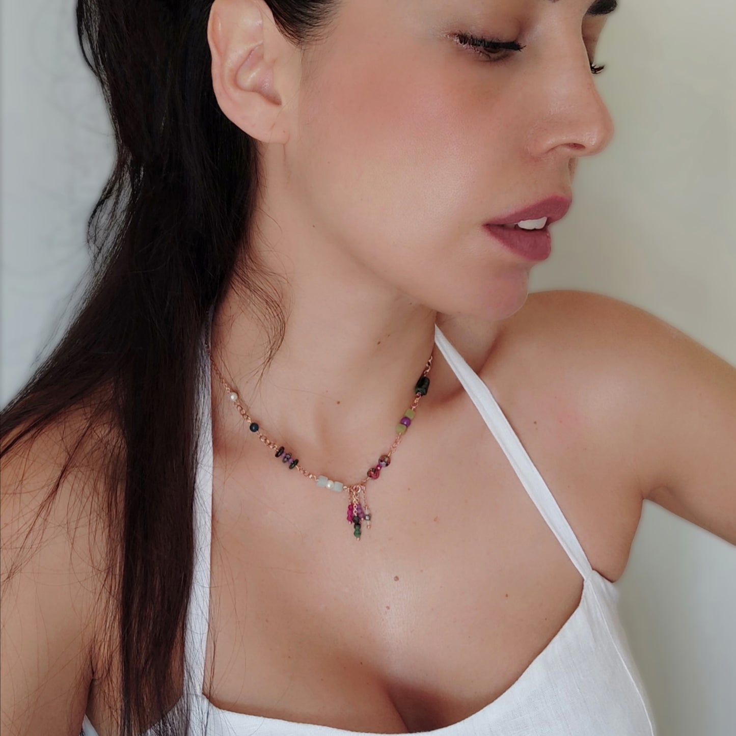 ST112 - Collana in argento 925 placcato oro rosa 18k con pietre naturali