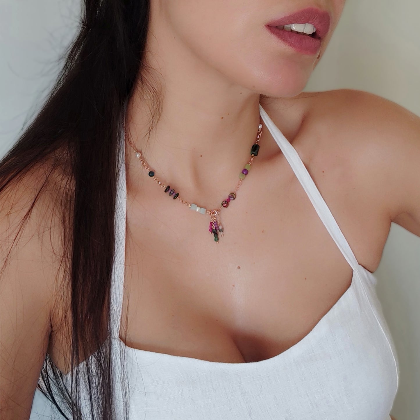 ST112 - Collana in argento 925 placcato oro rosa 18k con pietre naturali