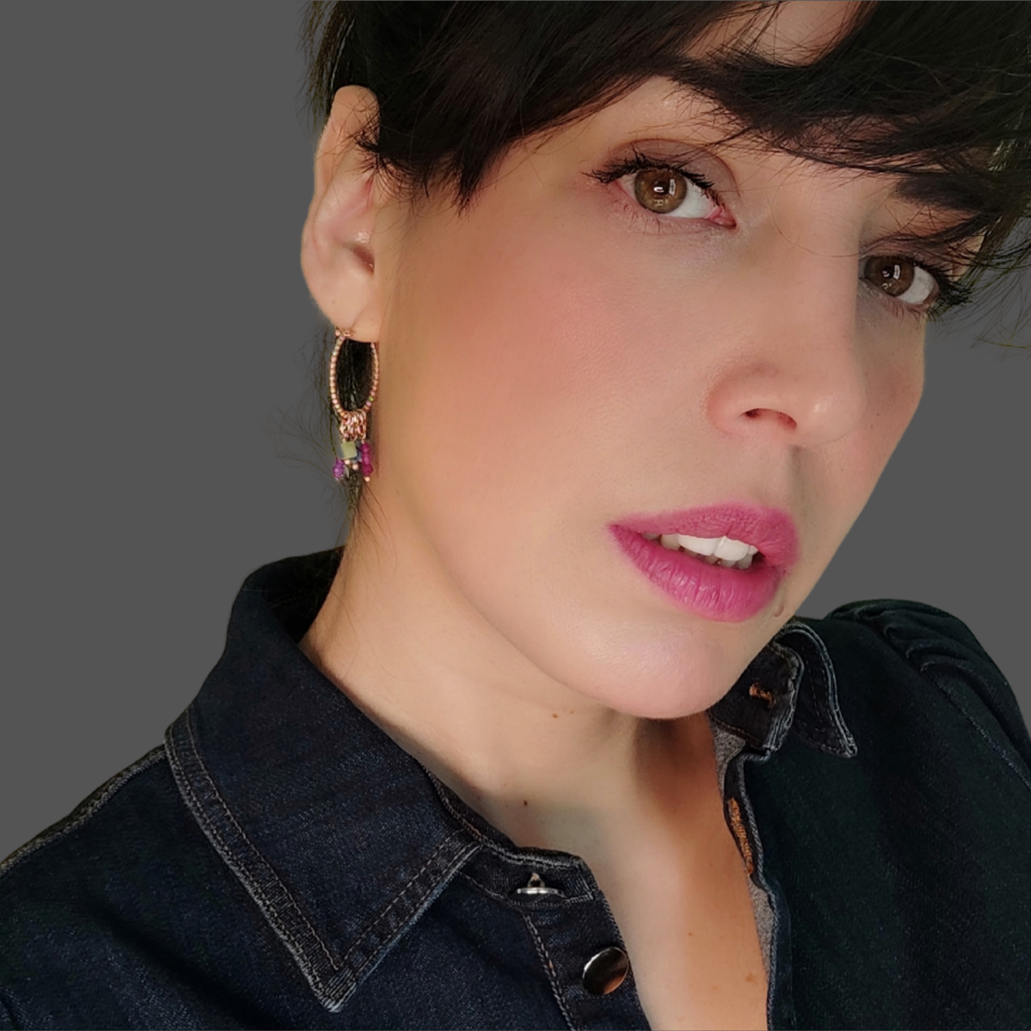 ST44 - Orecchini in argento 925 placcato oro rosa con pietre naturali