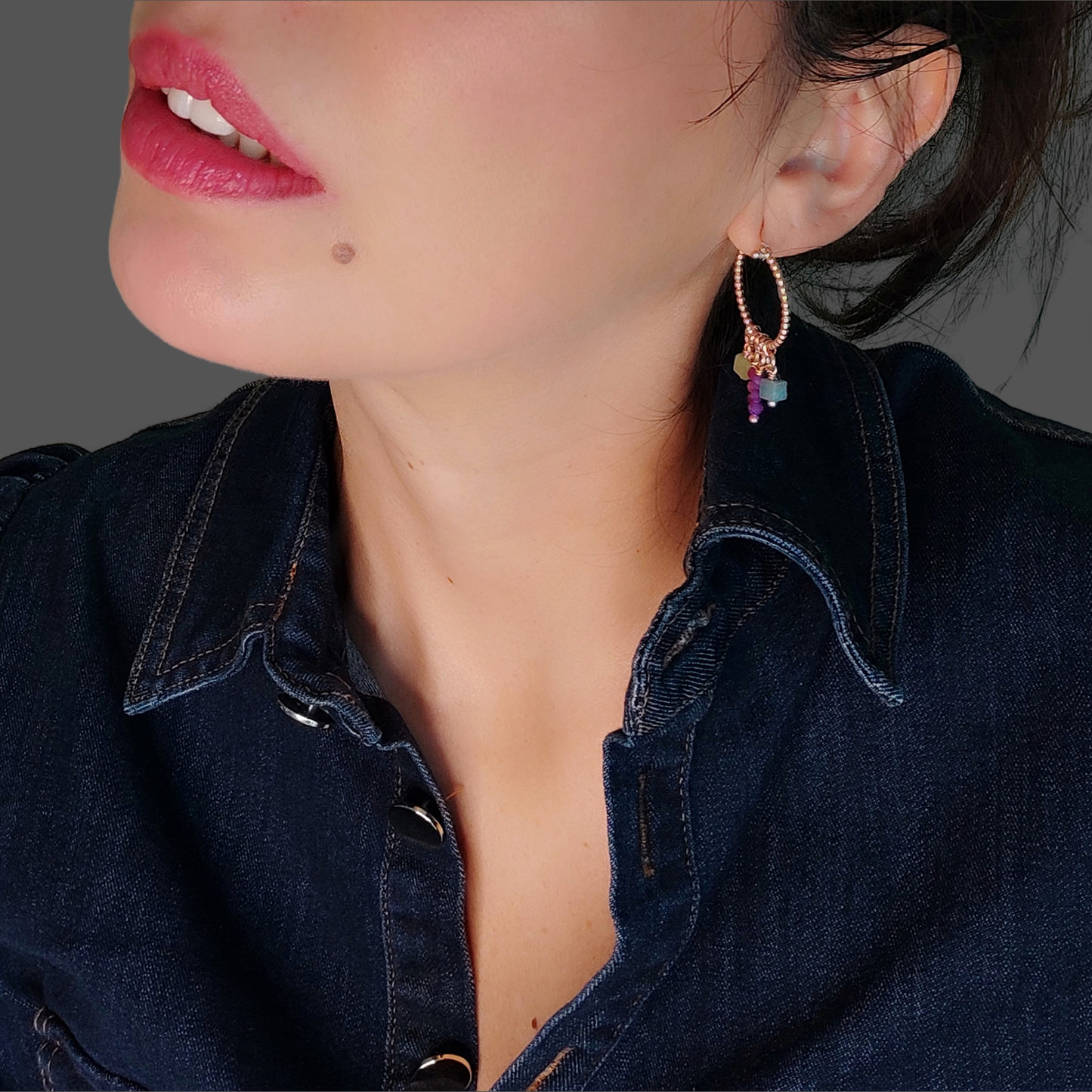 ST44 - Orecchini in argento 925 placcato oro rosa con pietre naturali