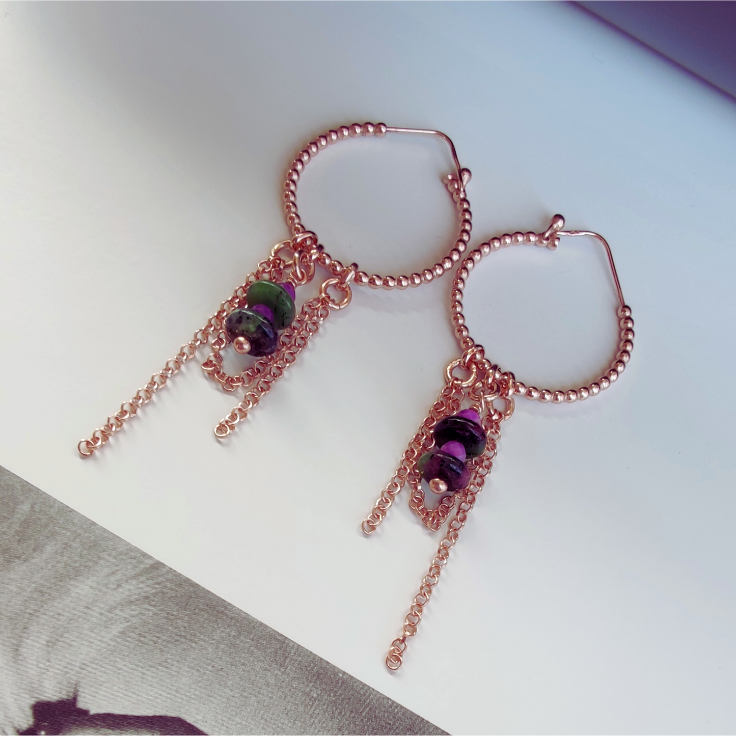 ST45 - Orecchini in argento 925 placcato oro rosa 18k con pietre naturali