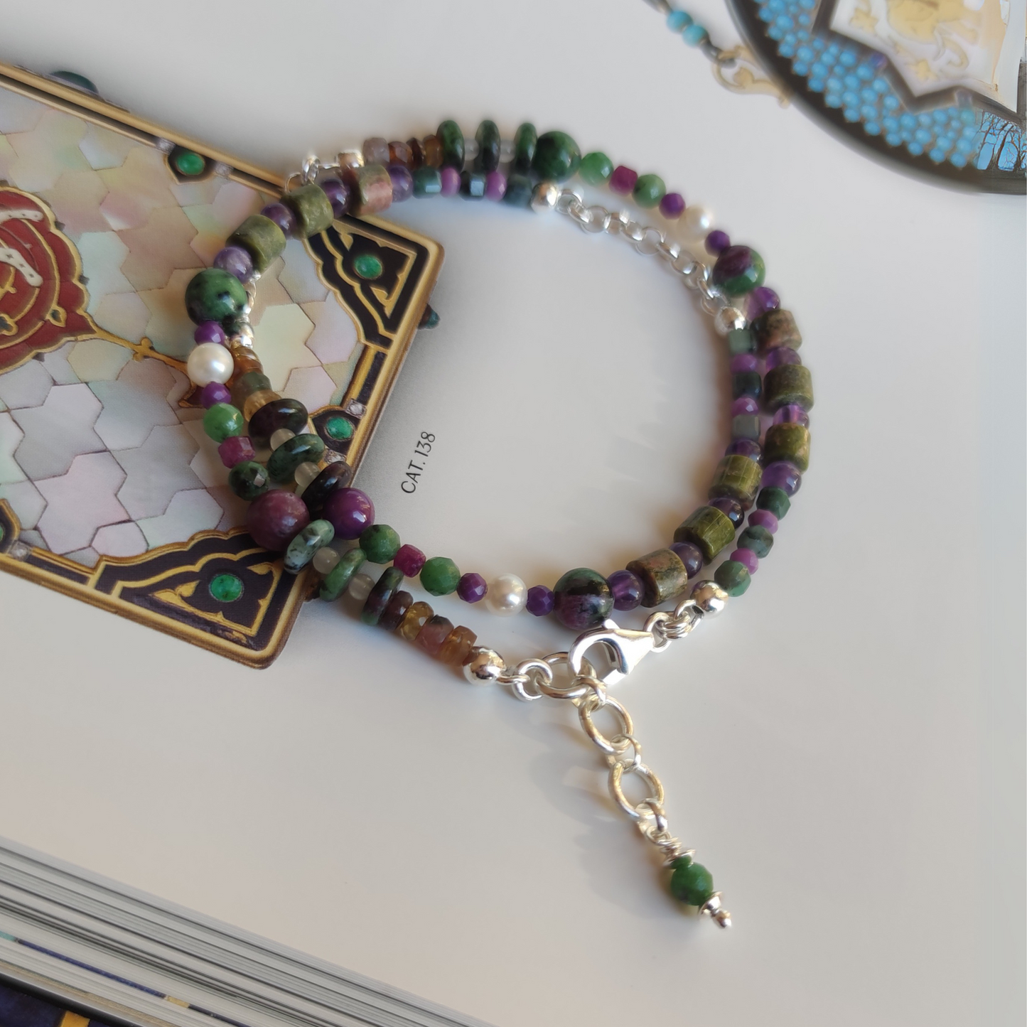 ST27 - Bracciale doppio/collana in argento 925 e pietre naturali