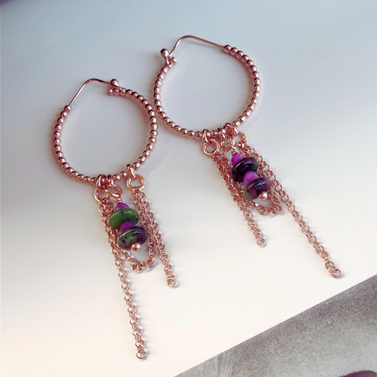 ST45 - Orecchini in argento 925 placcato oro rosa 18k con pietre naturali