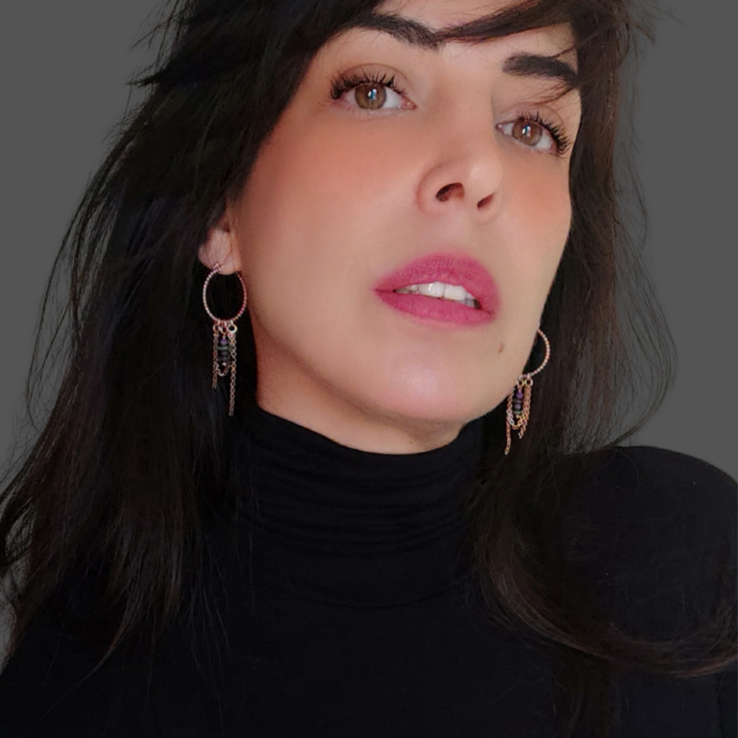 ST45 - Orecchini in argento 925 placcato oro rosa 18k con pietre naturali