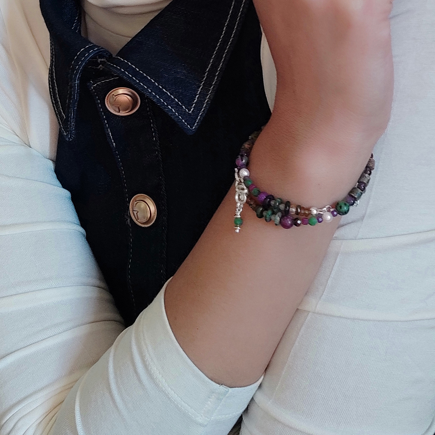 ST27 - Bracciale doppio/collana in argento 925 e pietre naturali