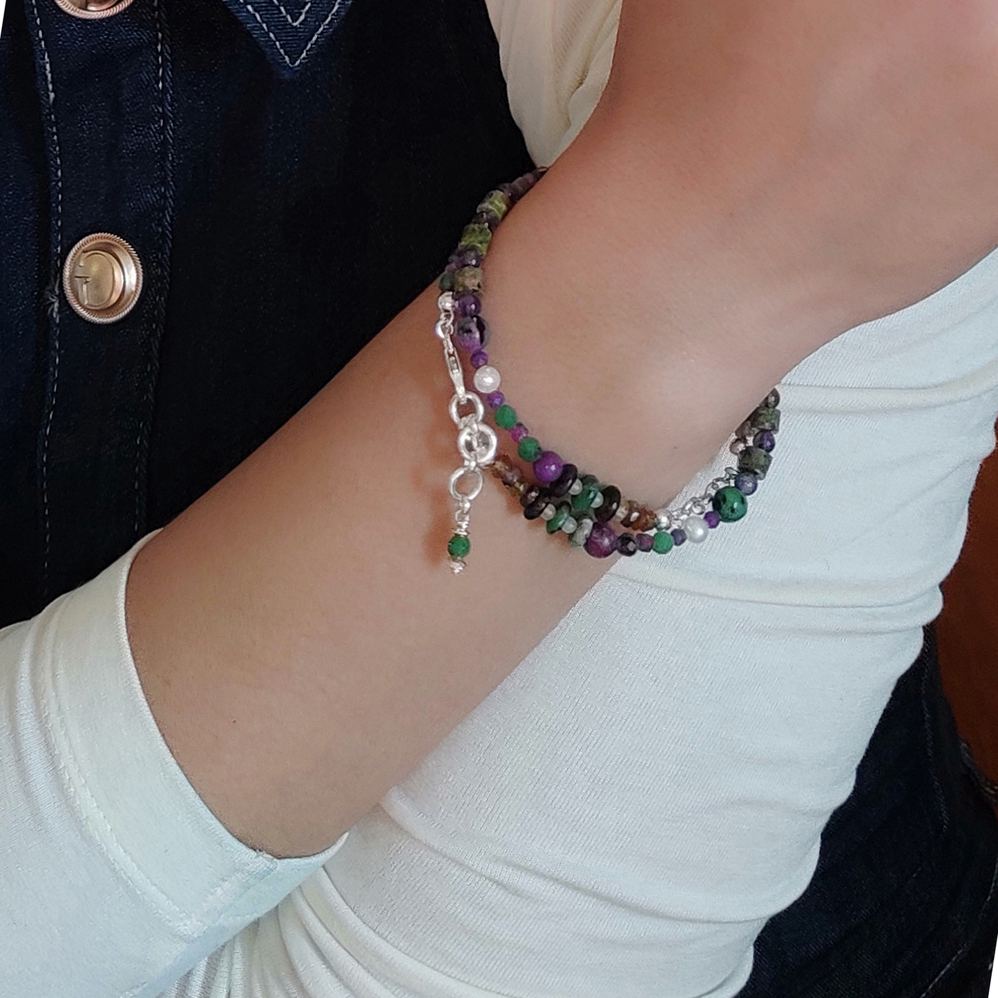 ST27 - Bracciale doppio/collana in argento 925 e pietre naturali