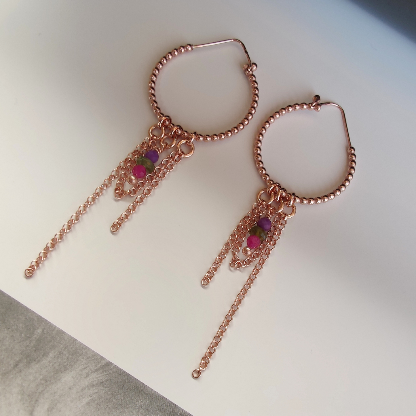 ST83 Orecchini in argento 925 placcato oro rosa 18k con pietre naturali