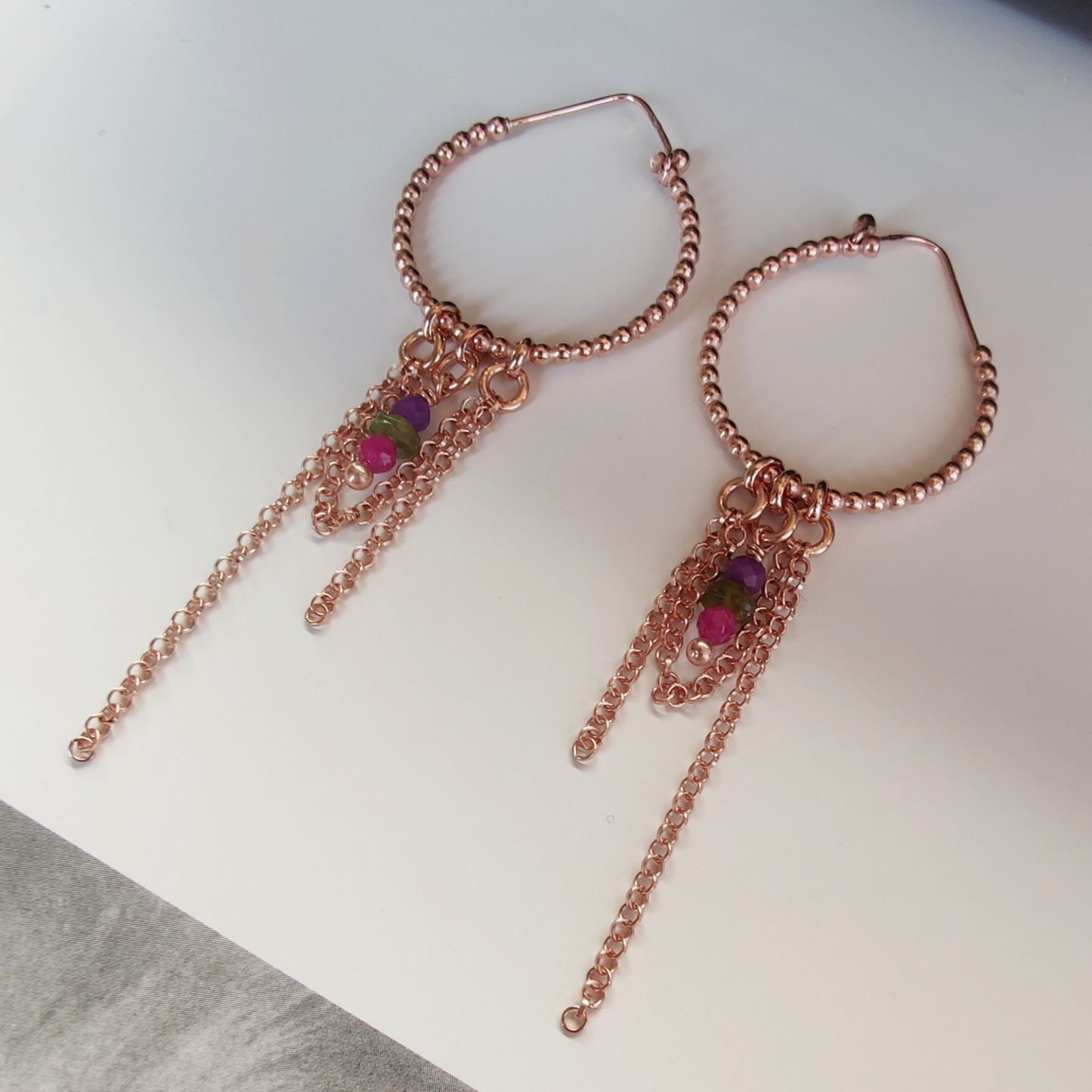 ST83 Orecchini in argento 925 placcato oro rosa 18k con pietre naturali